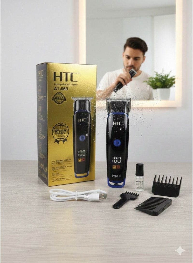 إتش تي سي ماكينة تشذيب الشعر HTC AT-569 الاحترافية القابلة لإعادة الشحن، مدة تشغيل 90 دقيقة، قابلة للتخصيص - Image 2